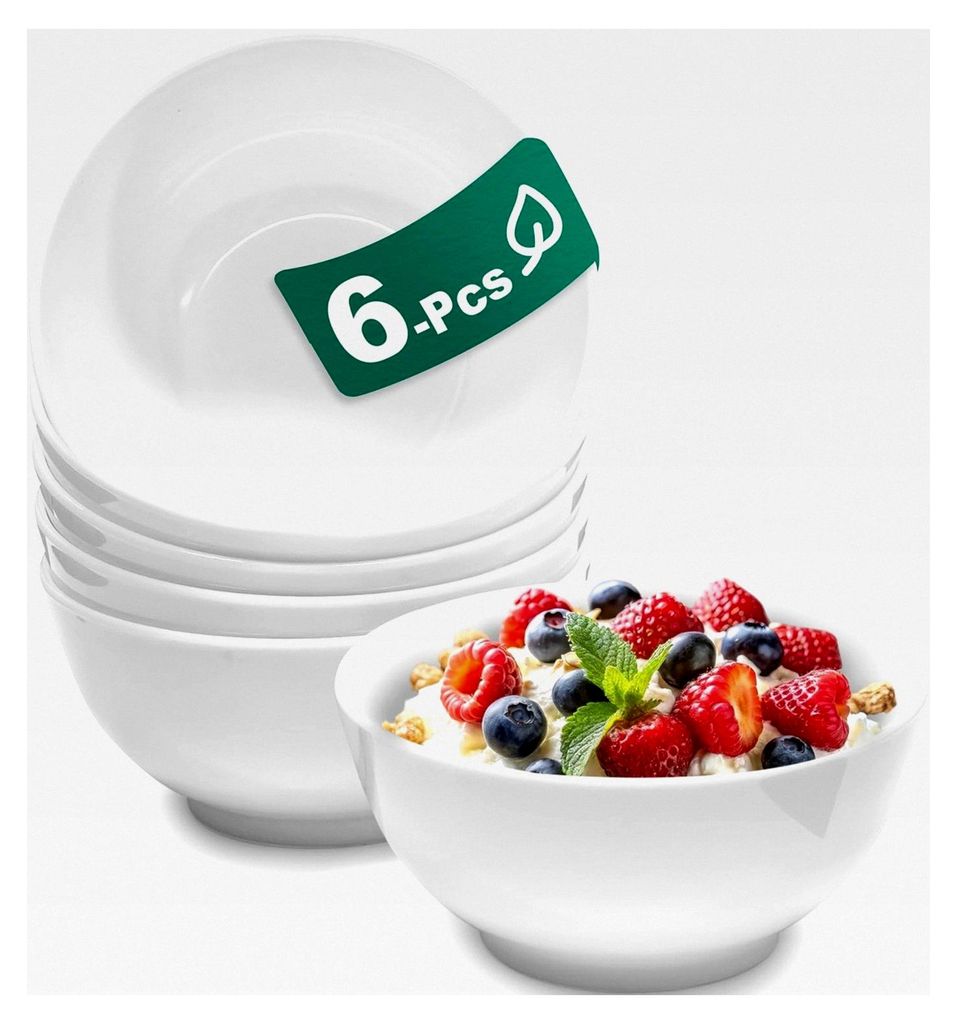 6er Set 6 Zoll Müslischalen – 26 Oz Unzerbrechliche Leichte Weiße Suppenschüsseln Spülmaschinenfest Für Obstsalat Küche Mischen Kratzfest G...