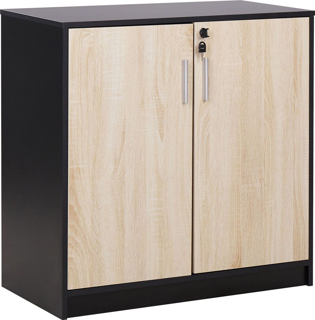 BELIANI Büroschrank Helles Holz / Schwarz 80 x 80 x 40 cm Produktbild 