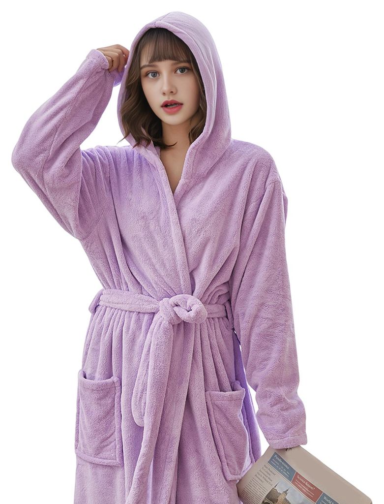 Damen-Bademantel, kuscheliger Korallenfleece-Bademantel, flauschiger Plüsch-Pyjama, Damen-Loungewear für Spa, Winter-Schlafanzug