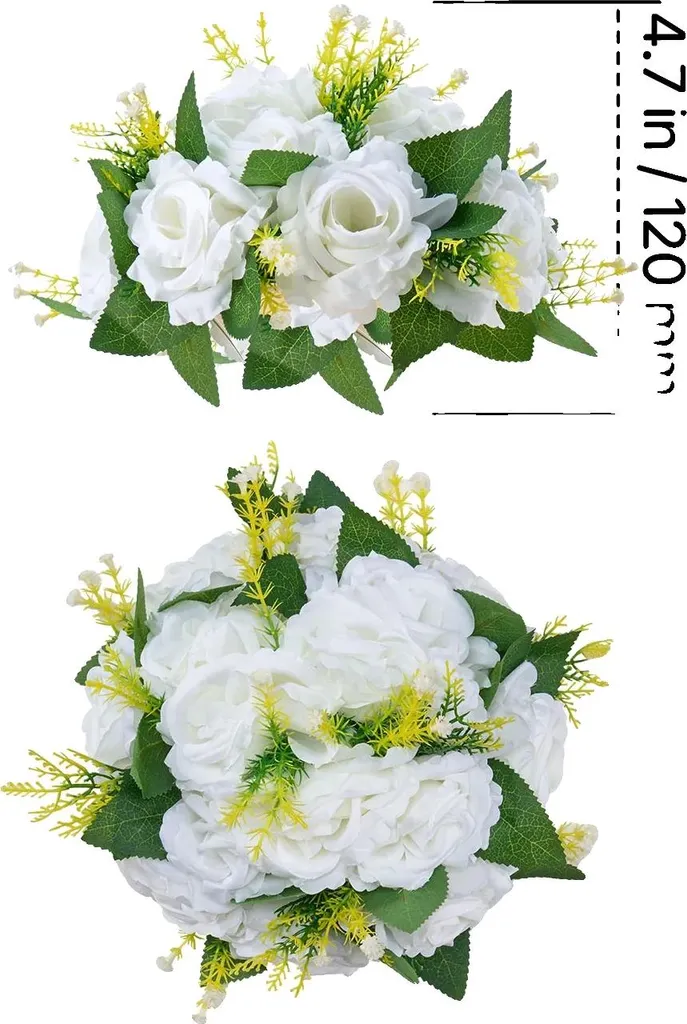 Composizione floreale artificiale, 10 pezzi, perfetta per matrimoni e decorazioni per la casa, bianco 95inch