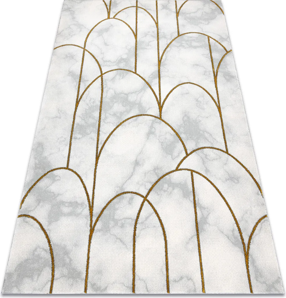 Tapis de Salon Moderne Art Déco 160x220 cm Effet Marbre Crème et Doré