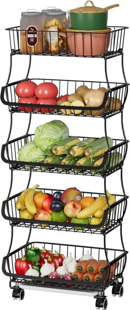 Organisateur de cuisine gain de place à 5 étages en fils d'acier noir