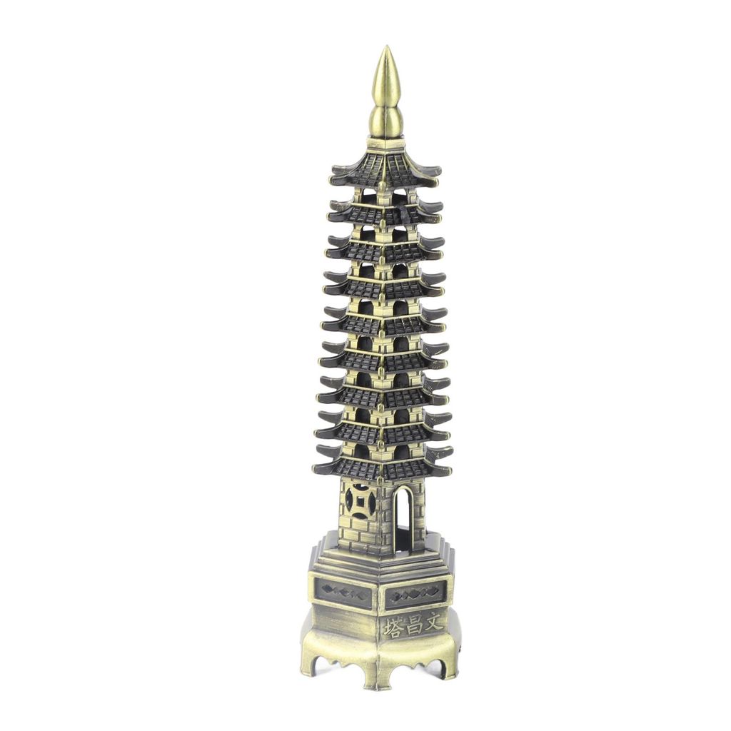 WenChang Pagoden-Modell, Miniatur, 18cm, 9-stöckig, antik-bronzefarben, Tischdekoration