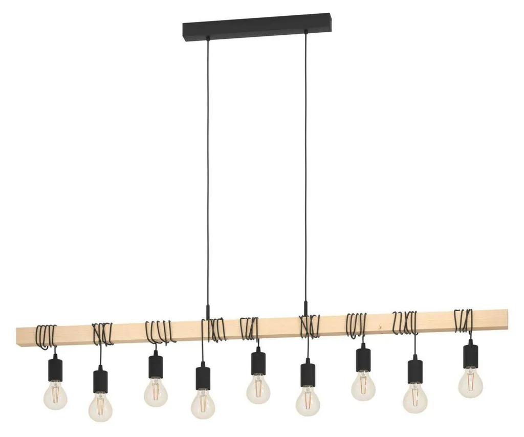 Luminaire Bois Eglo Townshend Noir Style Industriel avec Douilles E27