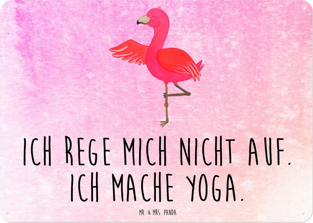 Mr. & Mrs. Panda Blechschild Flamingo Yoga DIN A3 - Aquarell Pink - Geschenk, Achtsamkeit, tafel, Magnetschild, Vogel, Aufgeregt, Baum, Yogi, Retro...