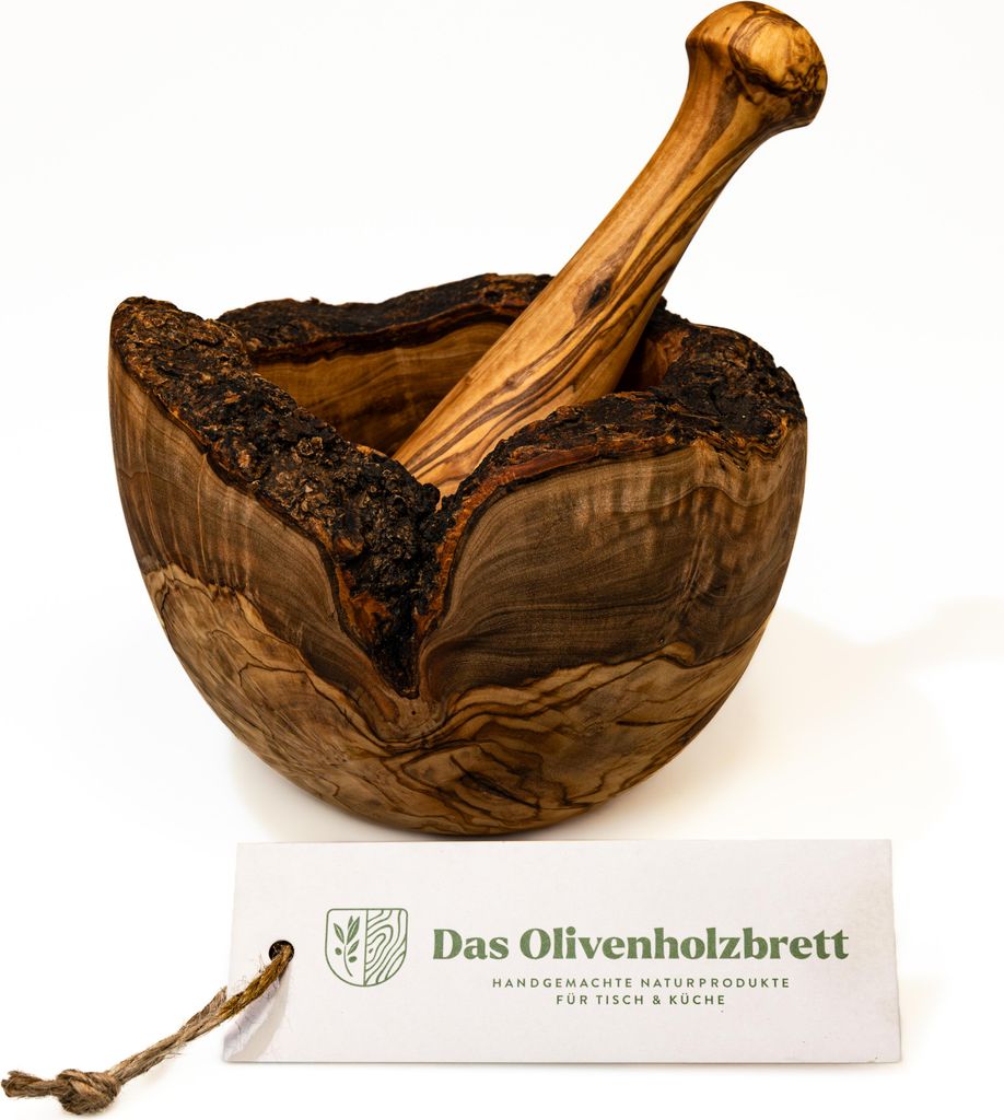 Mörser und Stößel aus Olivenholz in Naturoptik 10 cm