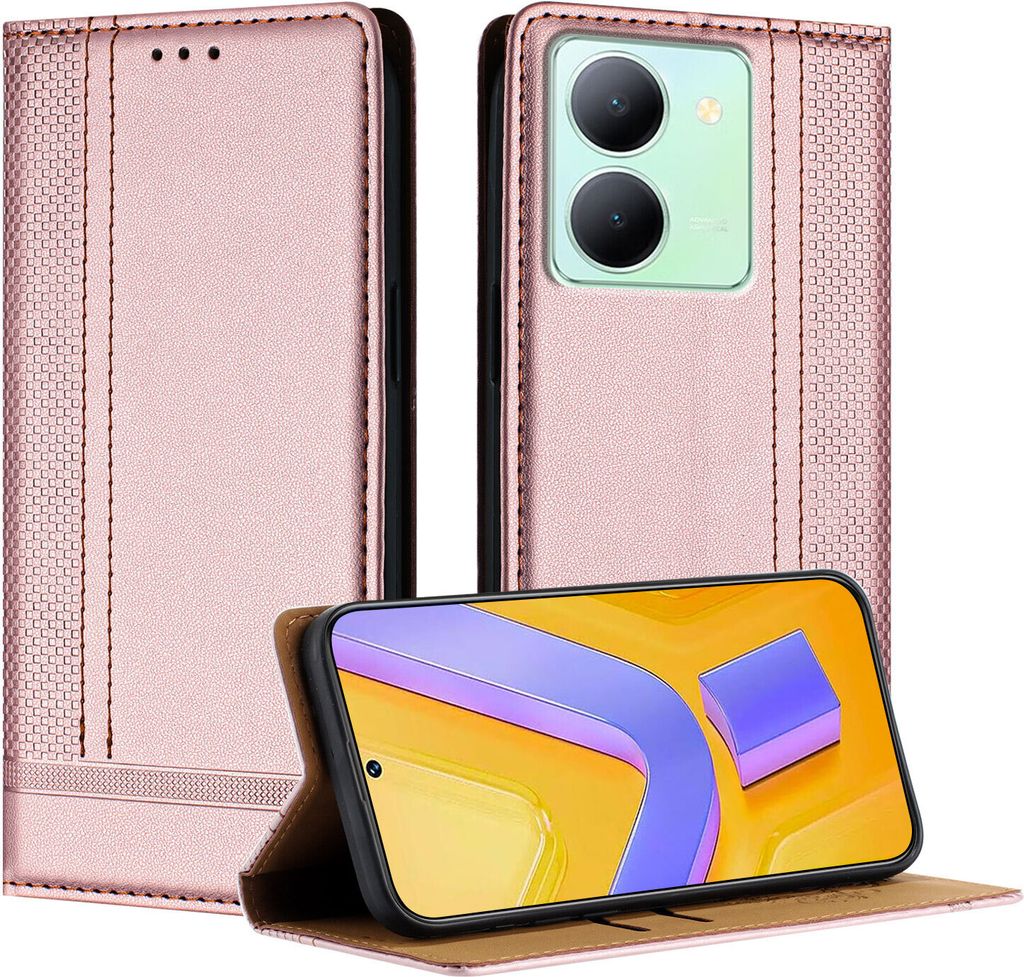 Handyhülle für Vivo Y27 5G Leder Flip Klappbare Schutzhülle mit Standfunktion Pink
