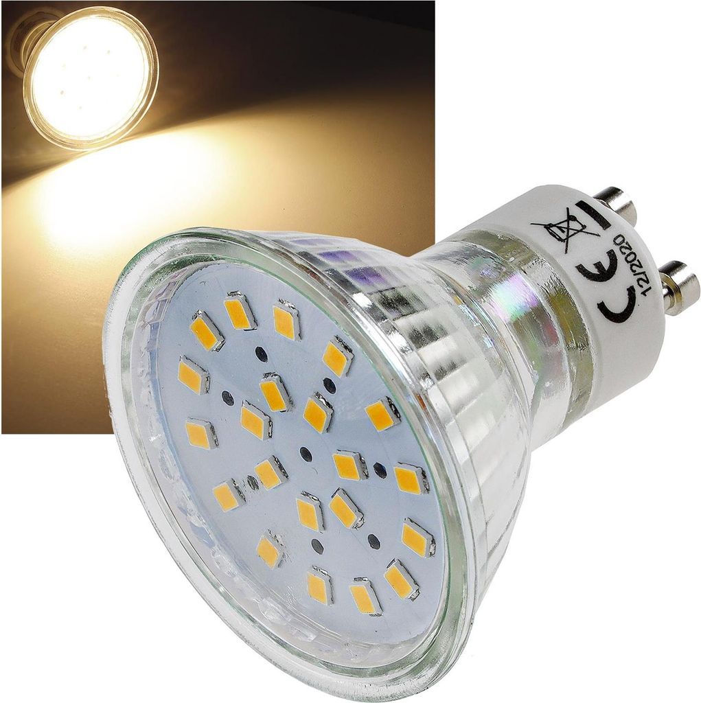 ChiliTec 21729 LED Strahler GU10 "H40 SMD" 120°, 3000k, 330lm, 230V/3W, warmweiß