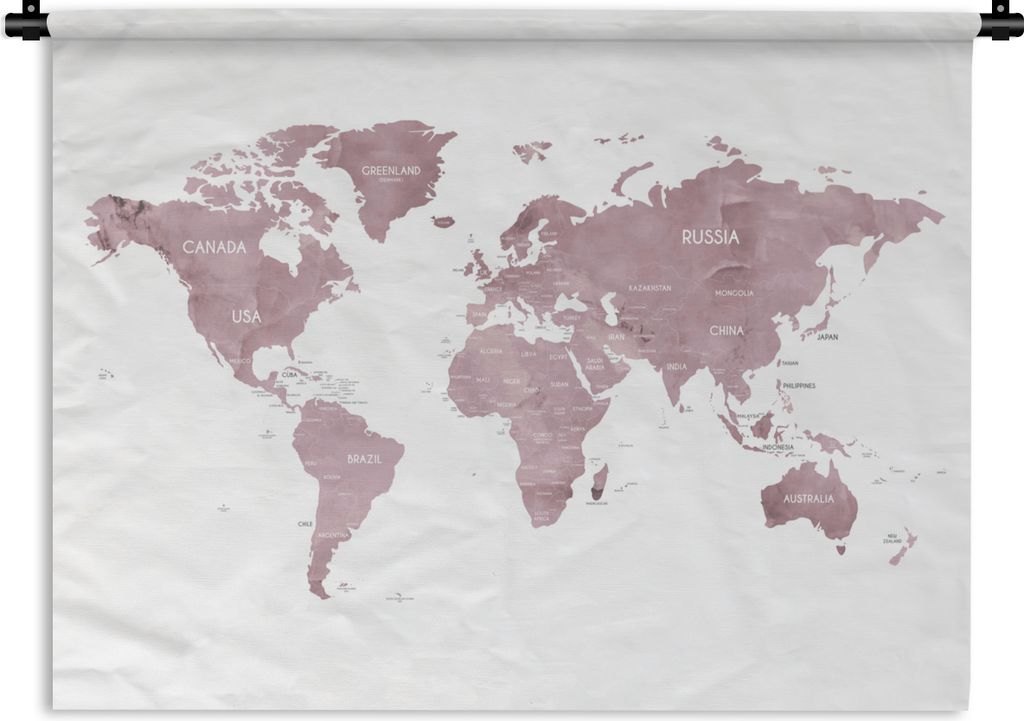 MuchoWow Wandteppich Wandbehang Weltkarte - Rosa - Design 120x90 cm Tapisserie Dekoration Wandtuch - Wohnen - Aufhänger für die Wand