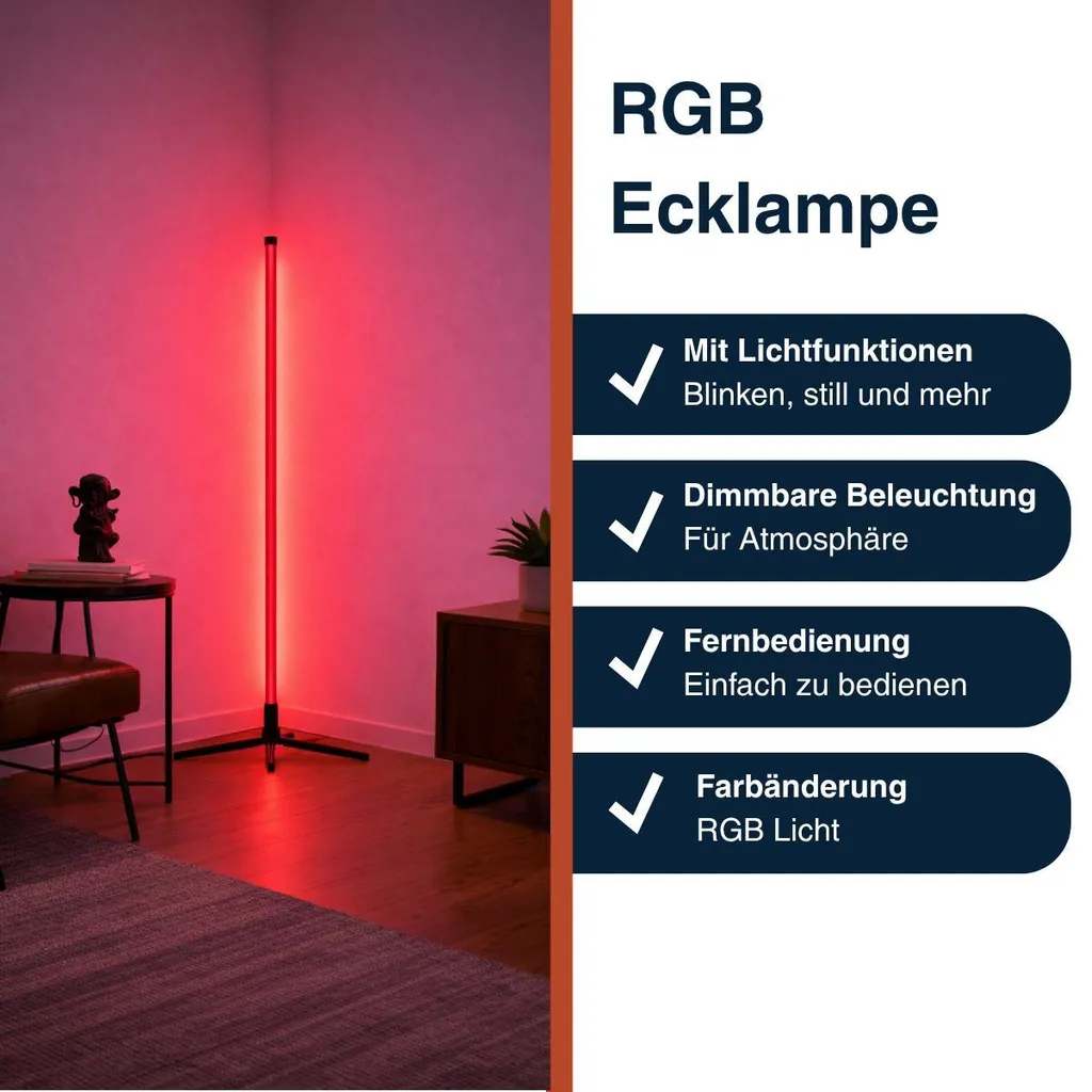 Lampadaire LED RGB 120 cm - Solution d'Éclairage d'Angle avec USB Noir