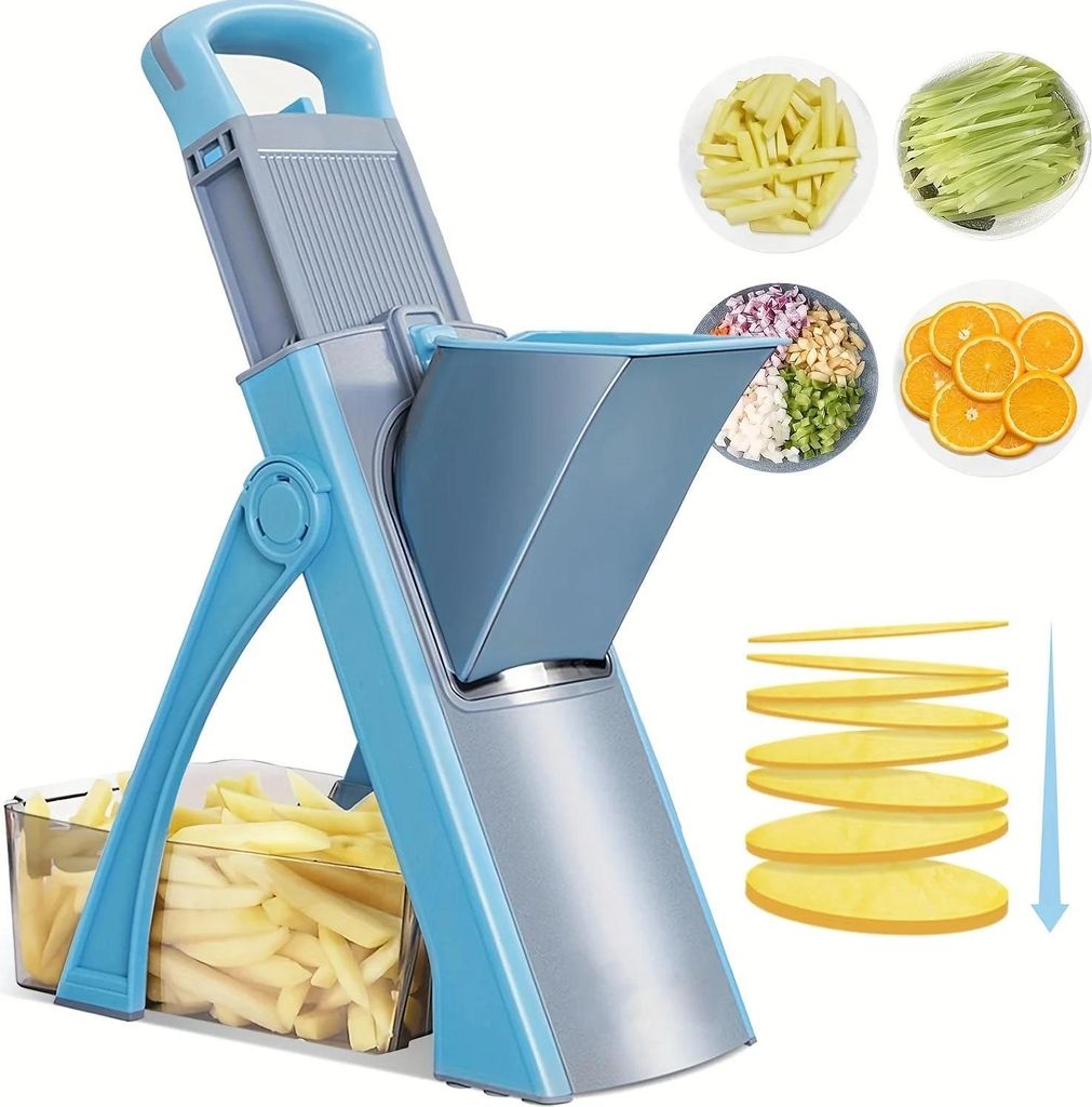 Gemüseschneider - Mandoline & Zerkleinerer - Verstellbare Schnittstärke - 4 Modi: Scheiben/Würfel/Julienne - Klingen aus Edelstahl - Für Obst &...