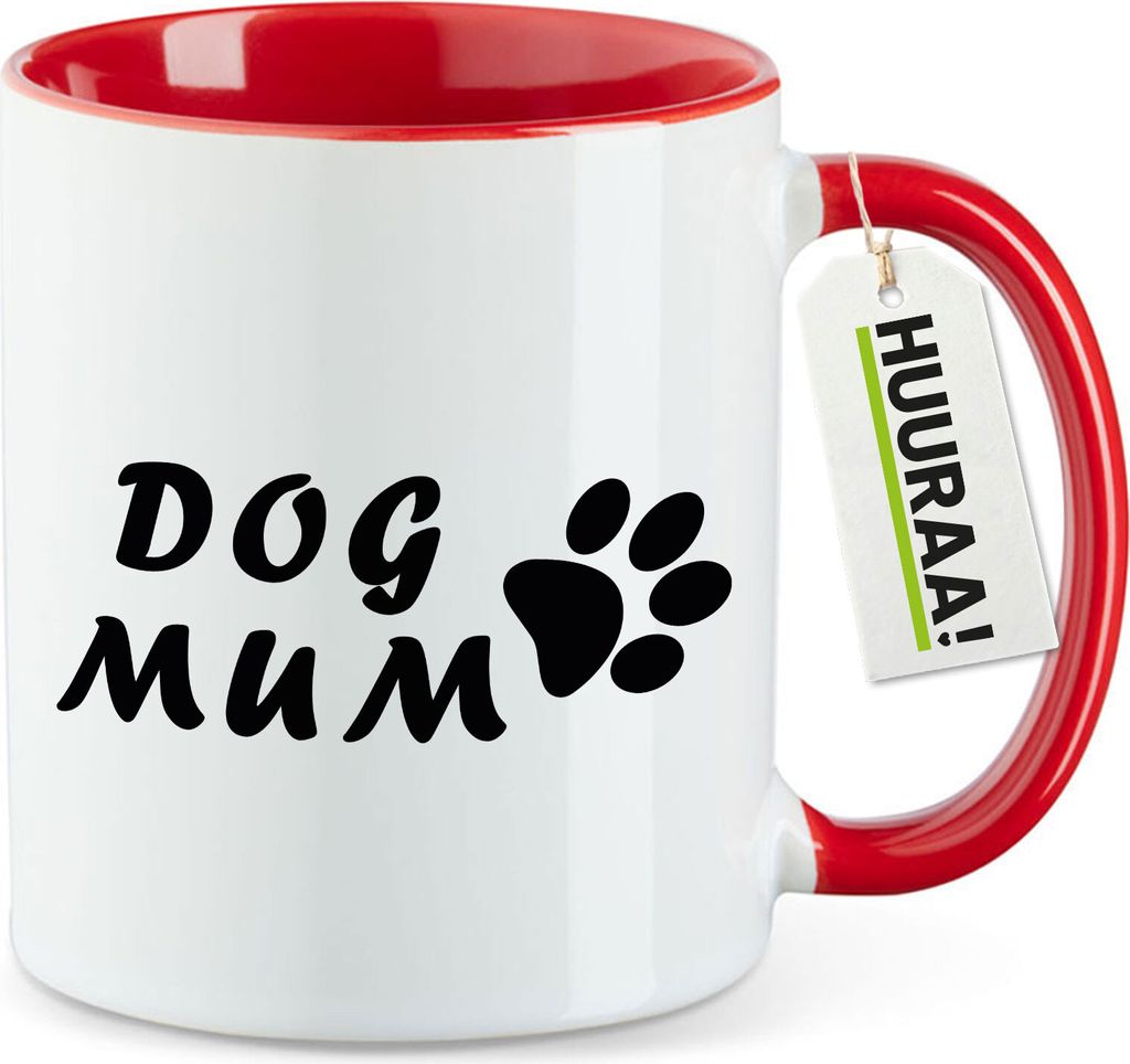 Huuraa Kaffeetasse Dog Mum Tapse 330ml Rot Keramik Kaffeebecher Geschenkidee