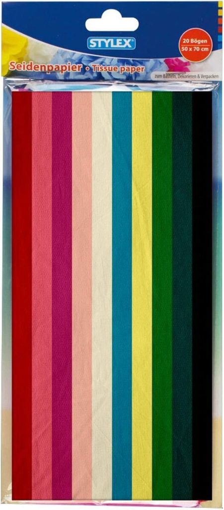 Stylex 46453 - Seidenpapier 20 Bogen in 10 Farben sortiert, 50 x 70 cm, ideal zum Basteln, Dekorieren, Verpacken