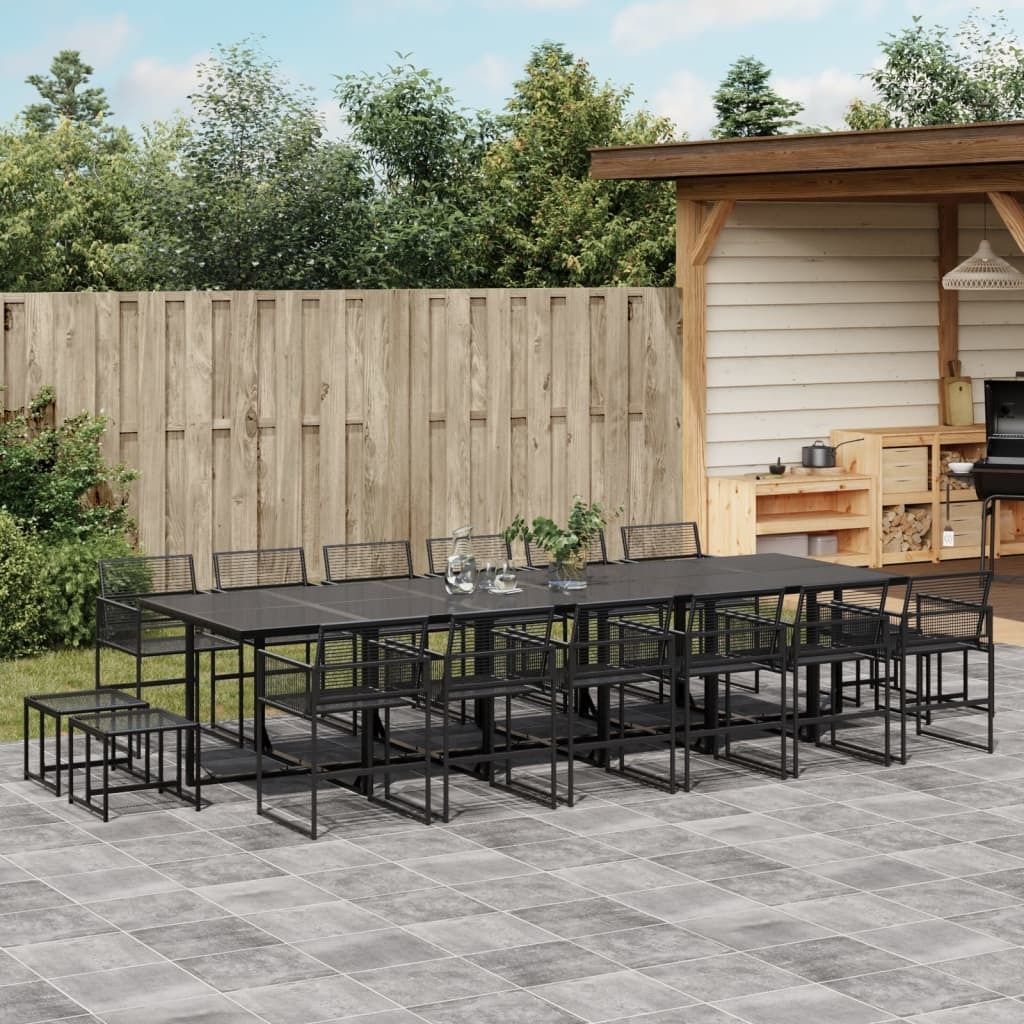 Maison Exclusive - 17-tlg. Garten-Essgruppe Schwarz Poly Rattan