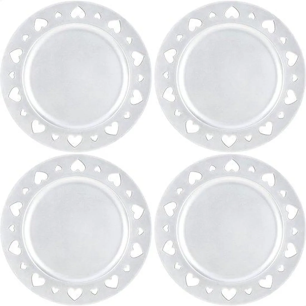 Assiette de présentation argent brillant 33cm pour mariage - 4 unités