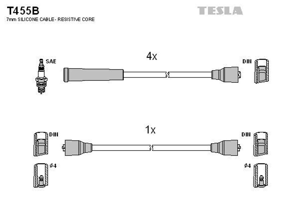 TESLA T455B Zündkabelsatz Zündleitungssatz für FIAT Panda Schrägheck (141) Uno Schrägheck (146) für SEAT MARBELLA (28)