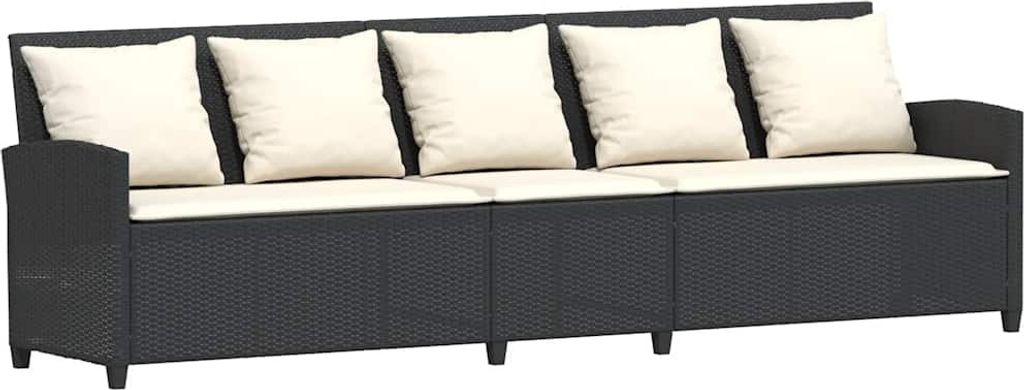 Gartensofa 5-Sitzer mit Kissen Schwarz Poly Rattan