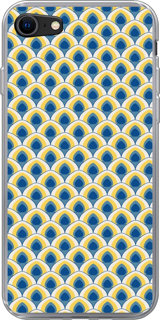 MuchoWow Handyhülle Schutzhülle Hülle für Telefoonhoesje iPhone SE 2020 Design - Muster - Retro - Gelb - Blau Silikon Softcase Handy Hülle -...