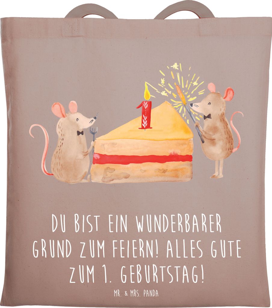 Mr. & Mrs. Panda Jutebeutel 1. Geburtstag Feiern - Braun Pastell - Geschenk, erster, Alter, Kleinkind, Shopping Tasche, alles Gute zum, Einkaufstas...