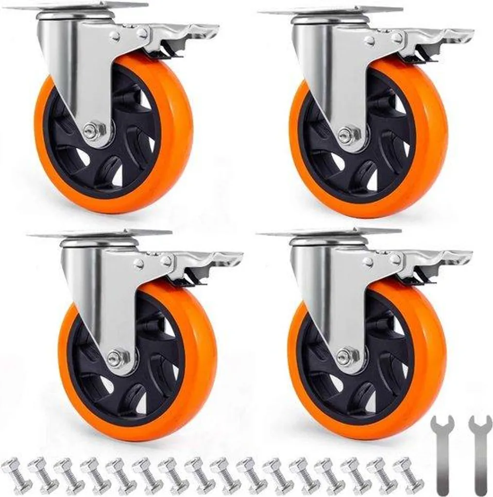 Jantes industrielles 5 pouces freinées, charge ultra-lourde 1800 lb orange