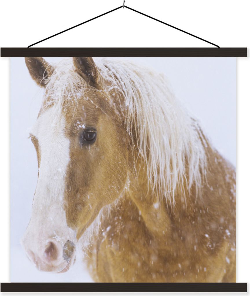 MuchoWow Textilposter Pferd - Schnee - Winter 60x60 cm mit schwarzem Rahmen - Posteraufhänger