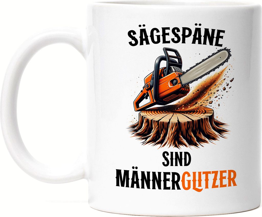 Sägespäne sind Männerglitzer Kettensäge Tasse Weiß Produktbild 
