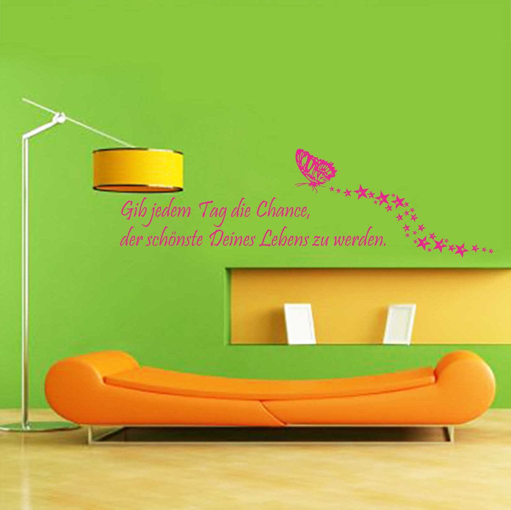 Wandtattoo - Wandaufkleber - Wandtattoo "Gib jedem Tag die Chance..." - 120cm x 36cm pink - Dekoration Küche Wohnzimmer Wand