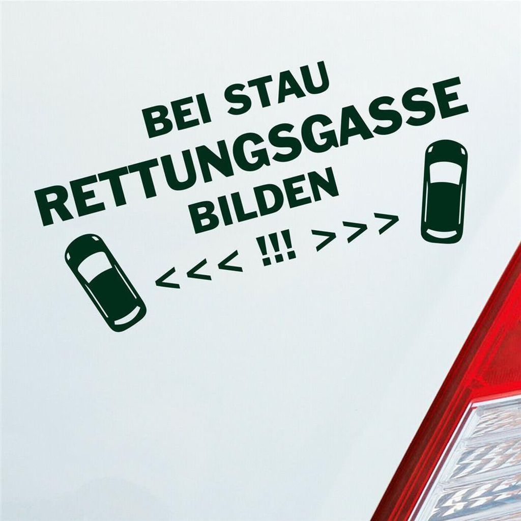 Auto Aufkleber Bei Stau Rettungsgasse bilden! Feuerwehr Leben retten 19x9 cm Dunkelgrün Sticker Heckscheibenaufkleber