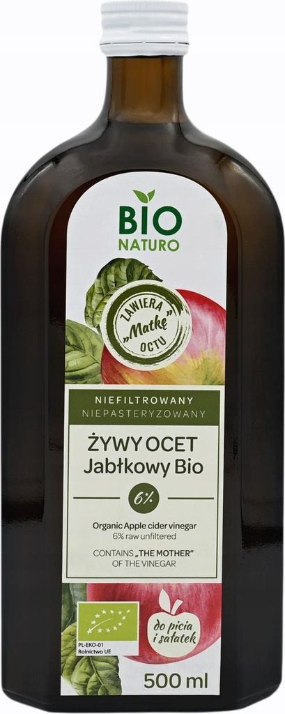Apfelessig In einer braunen Flasche 500 ml POLBIOECO BIONATURO Apteczny