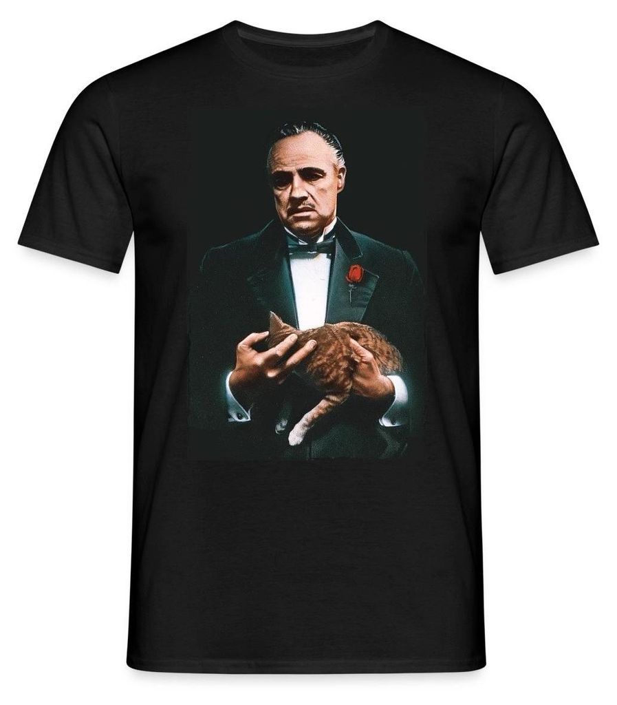 Spreadshirt Der Pate The Godfather Don Corleone Mit Katze Mafia Film Männer T-Shirt, 4XL, Schwarz