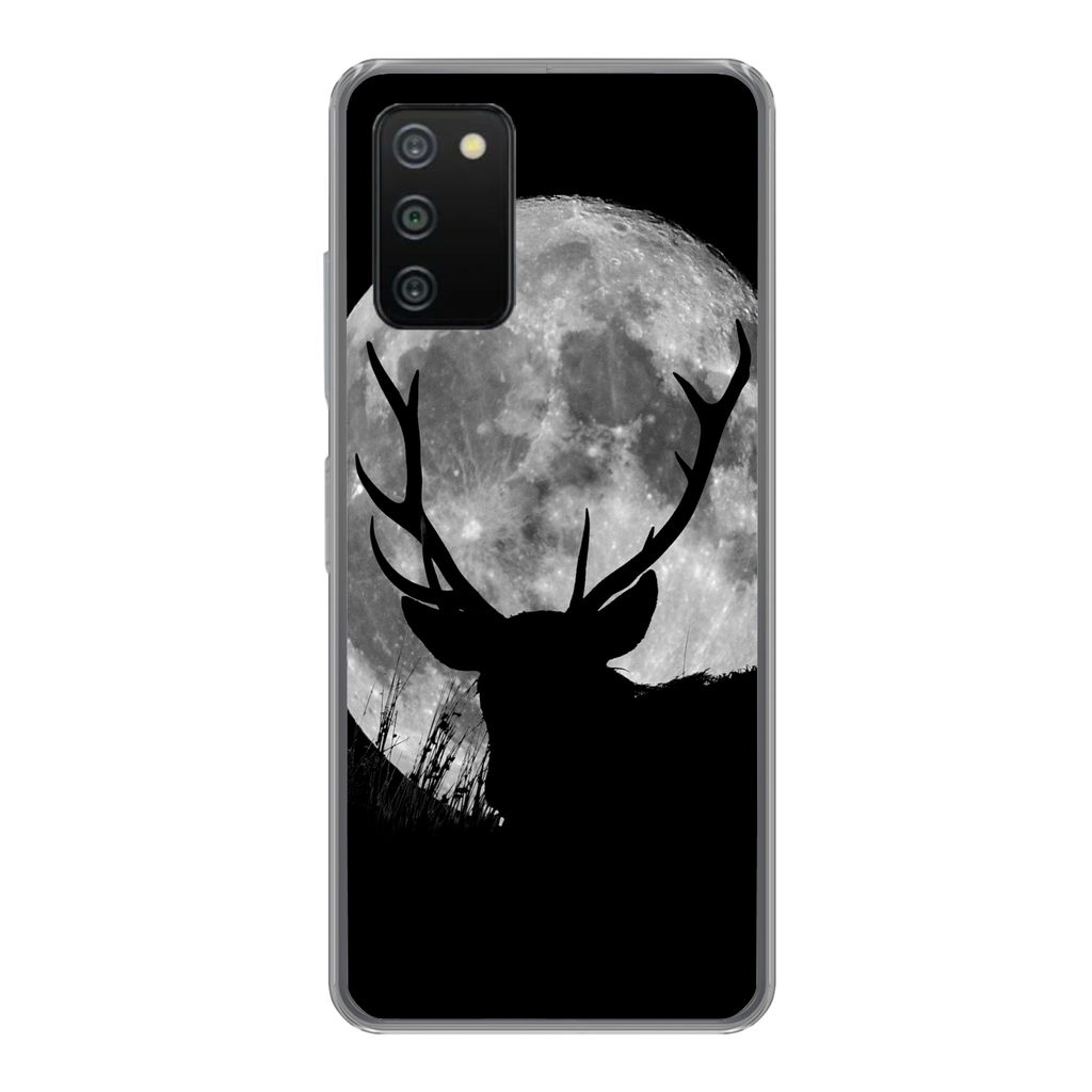 MuchoWow Handyhülle Schutzhülle Hülle für Samsung Galaxy A03s Hirsch - Mond - Nacht Silikon Softcase Handy Hülle - Schutz