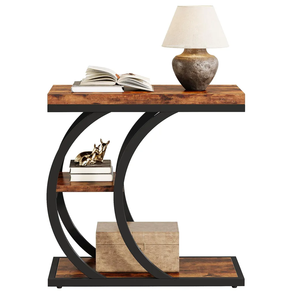 Table d'appoint C 60 cm à 3 niveaux style industriel en bois naturel - 12