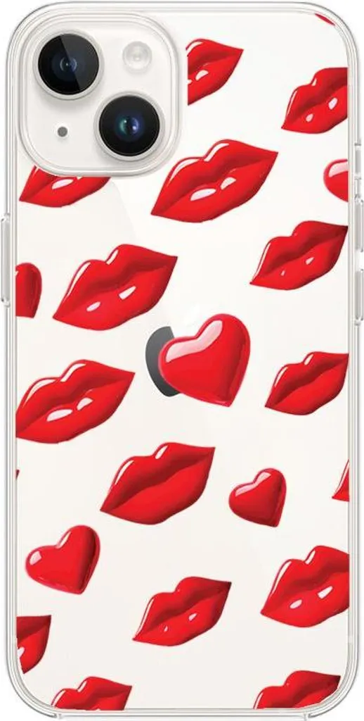 Custodia protettiva per iPhone 14 in silicone trasparente con labbra rosse