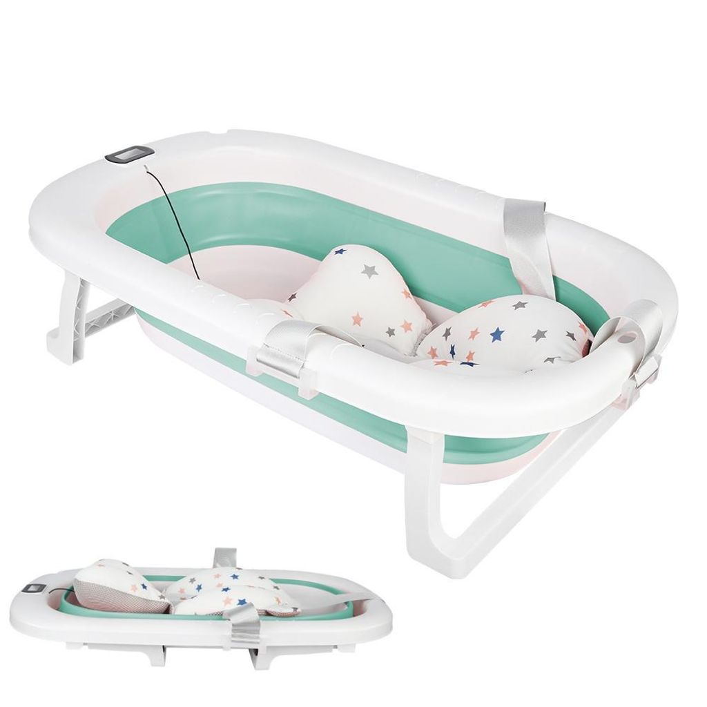 Baignoire pour bébé pliable, avec thermomètre et coussin. Image du produit 