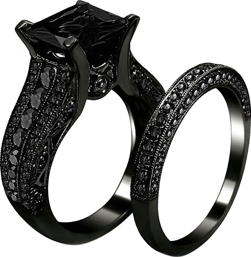 2 Teile/satz Frauen Quadratischen Zirkonia Fingerring Verlobung Hochzeit Schmuck-Schwarz,US 9