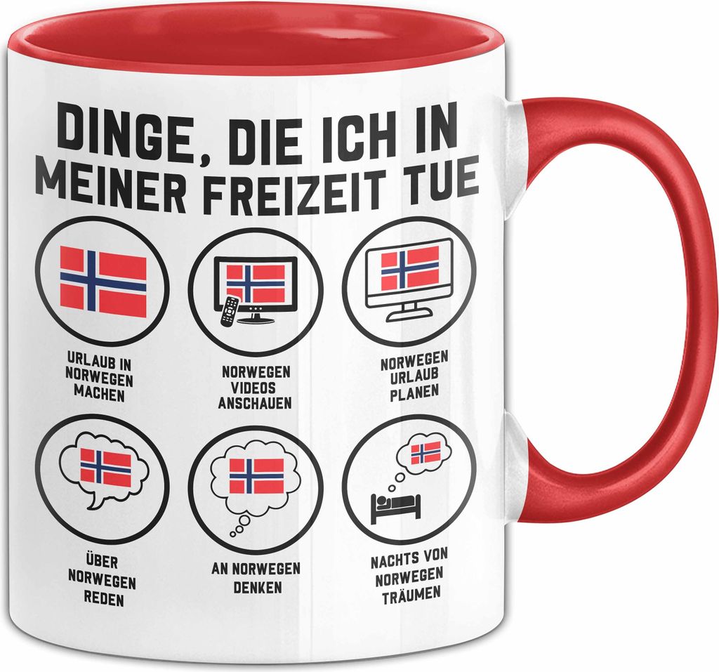 Dinge Die Ich In Meiner Freizeit Mache Norwegen Tasse Geschenk Norwegen-Liebhaber Geschenkidee Urlaub (Rot)