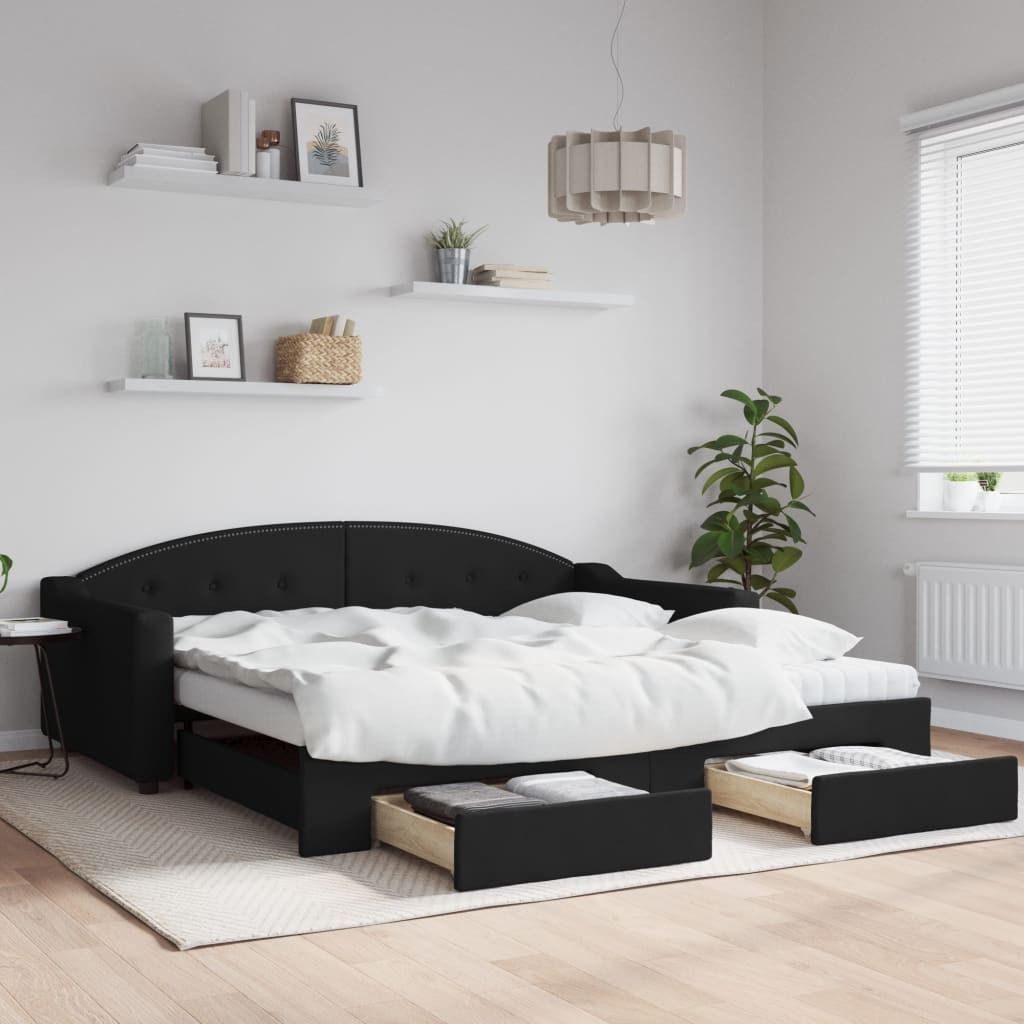 Maison Exclusive - Tagesbett Ausziehbar mit Schubladen Schwarz 100x200 cm Stoff