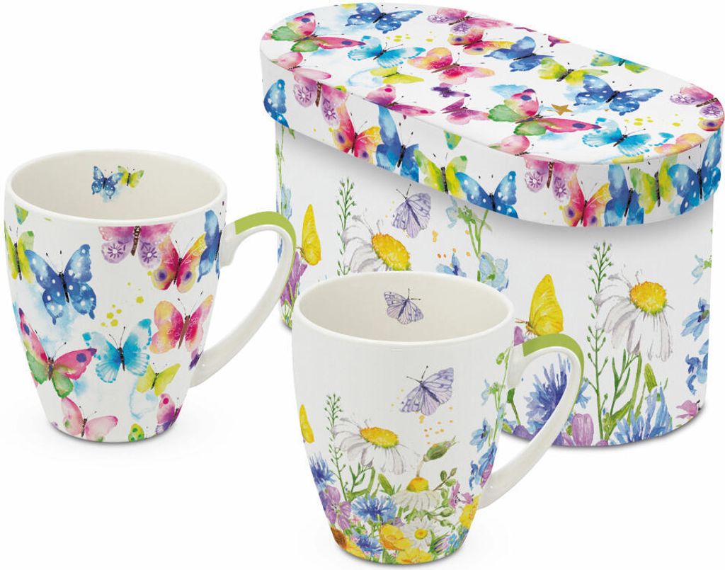 PPD Butterfly & Flowers Mug Set, 2er Set, Kaffeetasse, Becher, Tasse, New Bone China, 350 ml, 160103076