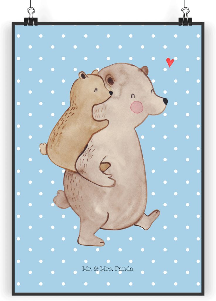 Mr. & Mrs. Panda Bild Papa Bär DIN A4 - Blau Pastell - Geschenk, Vater, Geburtstag, Wandbild, Vatertag, drucke, kunstdruck poster, Wandschmuck, wa...