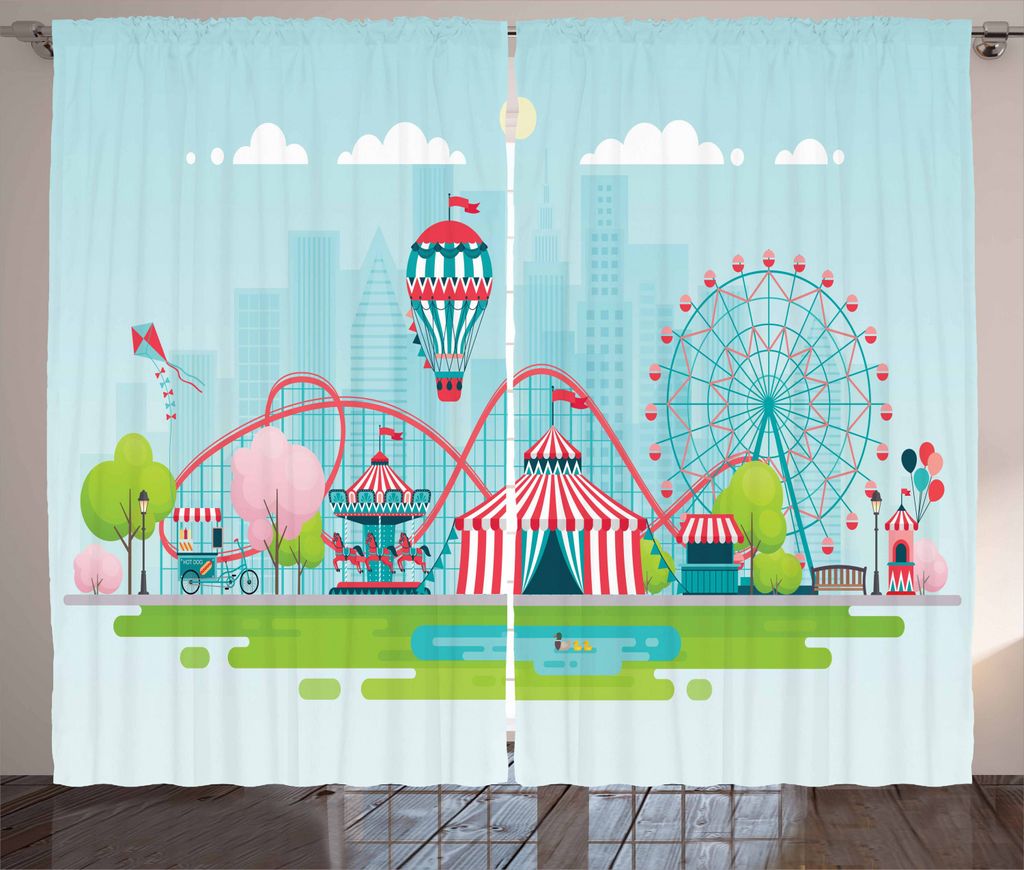 ABAKUHAUS Riesenrad Rustikaler Gardine, Städtische Landschaft, Schlafzimmer Kräuselband Vorhang mit Schlaufen und Haken, 280 x 225 cm, Mehrfarbig