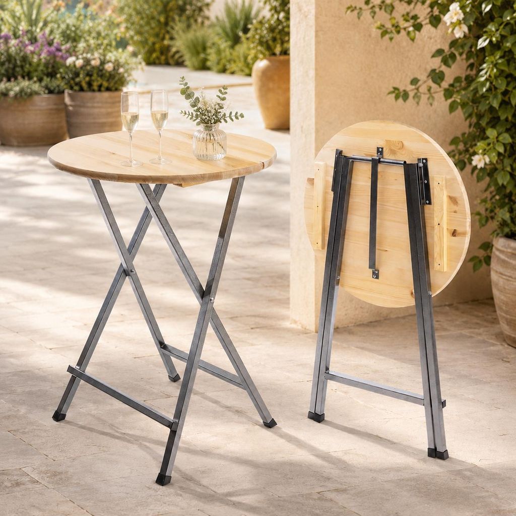 ONBEST Stehtisch | klappbar | 78 cm | mit Holzplatte | 3 cm Holzplatte | 110 cm Höhe | Europe