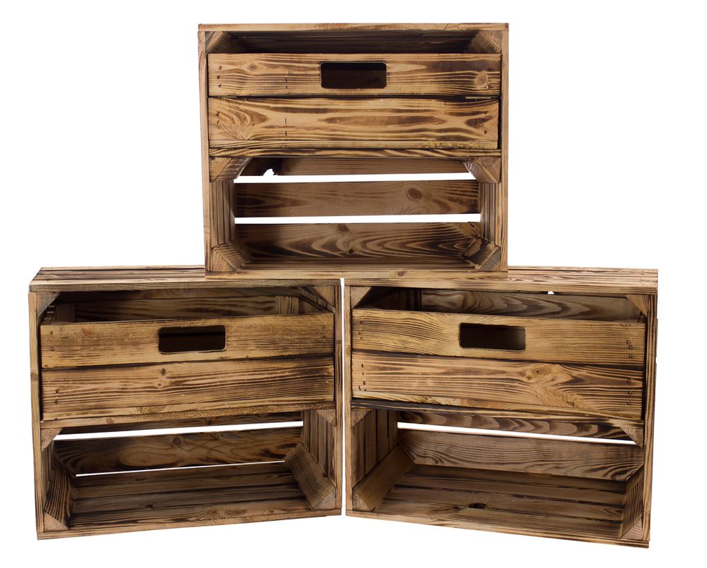 Geflammte/gebrannte Holzkiste mit Schublade und Fach 50cm x Produktbild 6