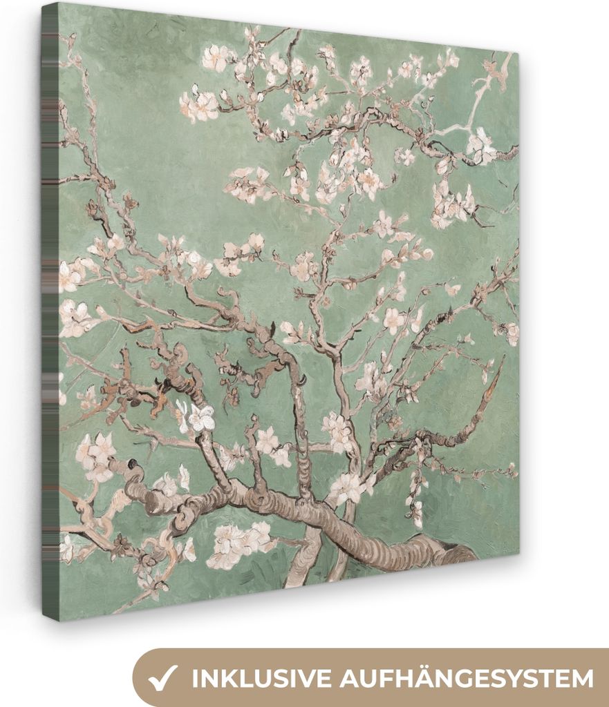 MuchoWow - Leinwandbilder - Mandelblüte - Kunst - Van Gogh - Grün, Wandbild, Wanddeko Bilder Wohnzimmer, 20x20 cm