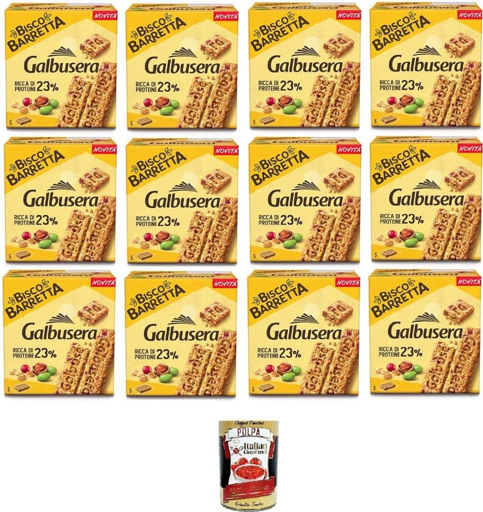 Galbusera BiscoBarretta Ricca di proteine Bisco-Riegel Reich an Proteinen 12x 180gr + Italian Gourmet polpa 400g
