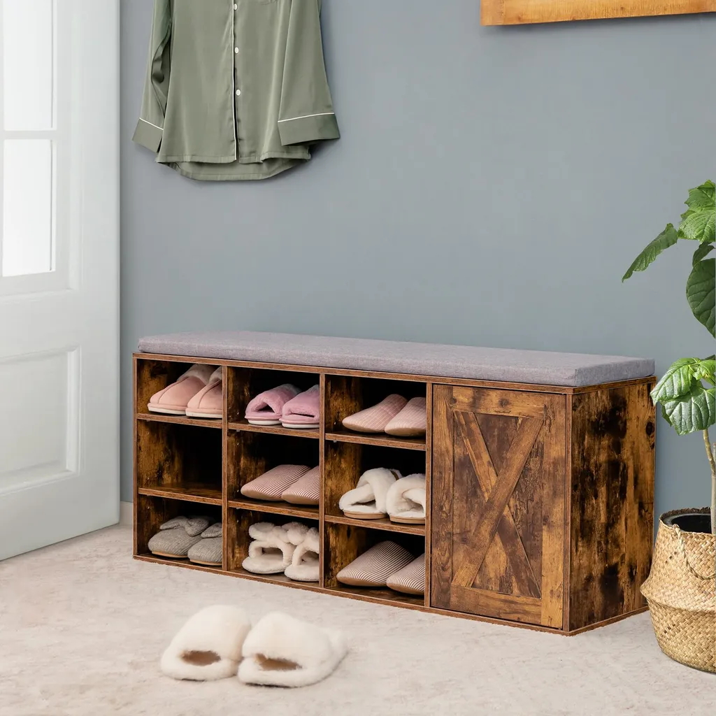 Banc à chaussures COSTWAY avec 9 compartiments et étagères réglables - Café