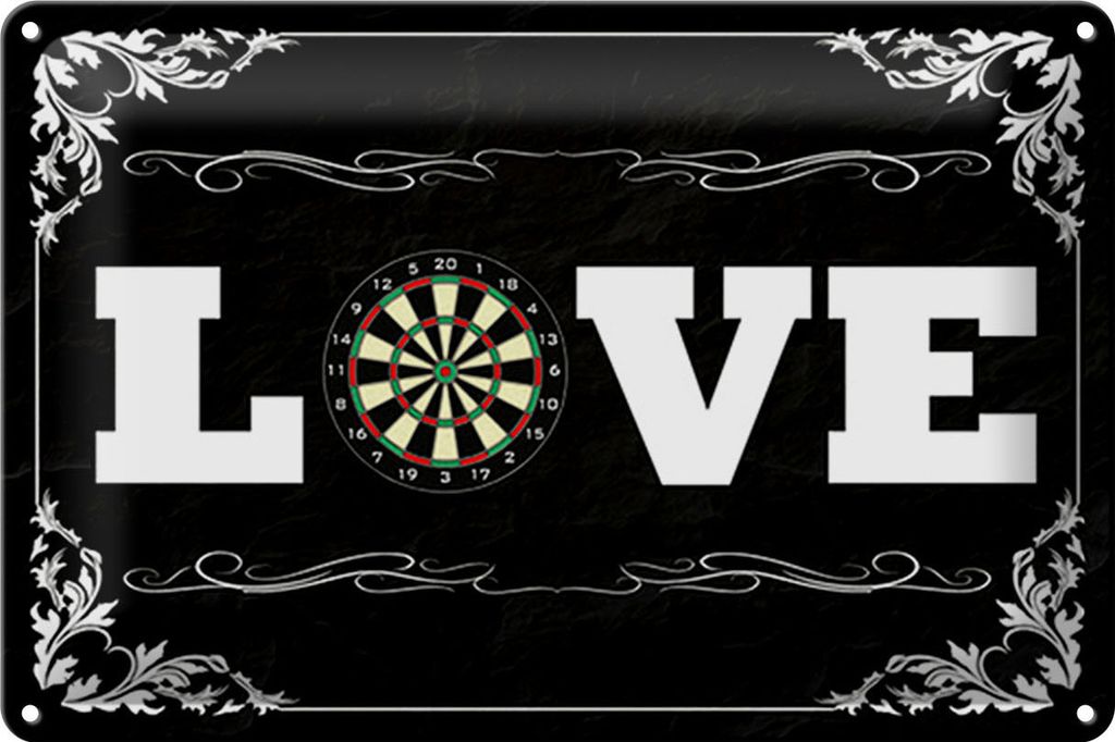 Blechschild Love Darts, 30 x20 cm, Blechschilder Spruch Sport Hobby