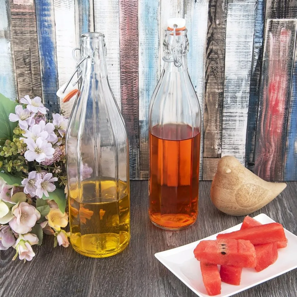 Bottiglia in vetro con tappo a clip per vino, liquori, sciroppi, succhi 1L
