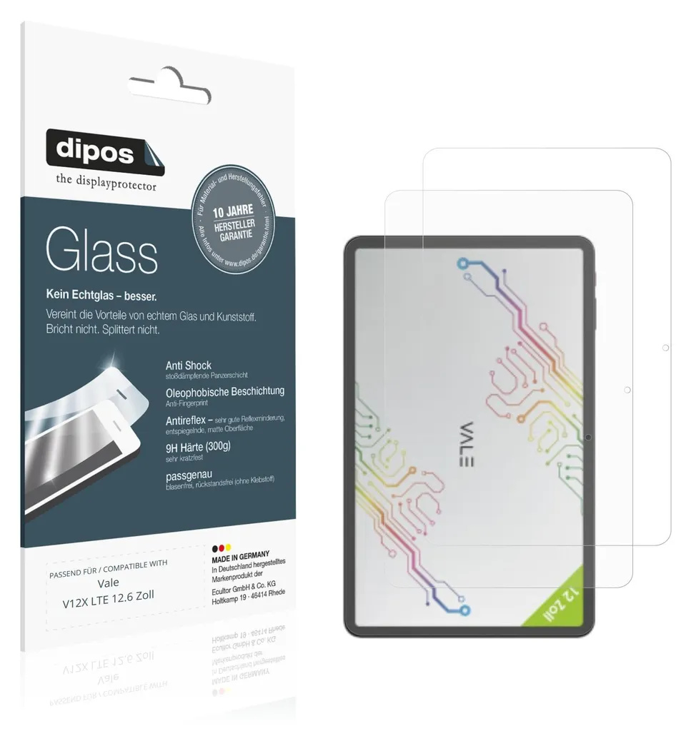 Vetro Protettivo Opaco Vale V12X LTE 12.6 pollici dipos 9H 2x