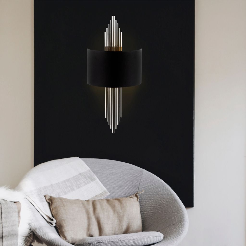 Opviq, Moderne Wandleuchte aus Metall, Schwarz und Silber, Produktbild 