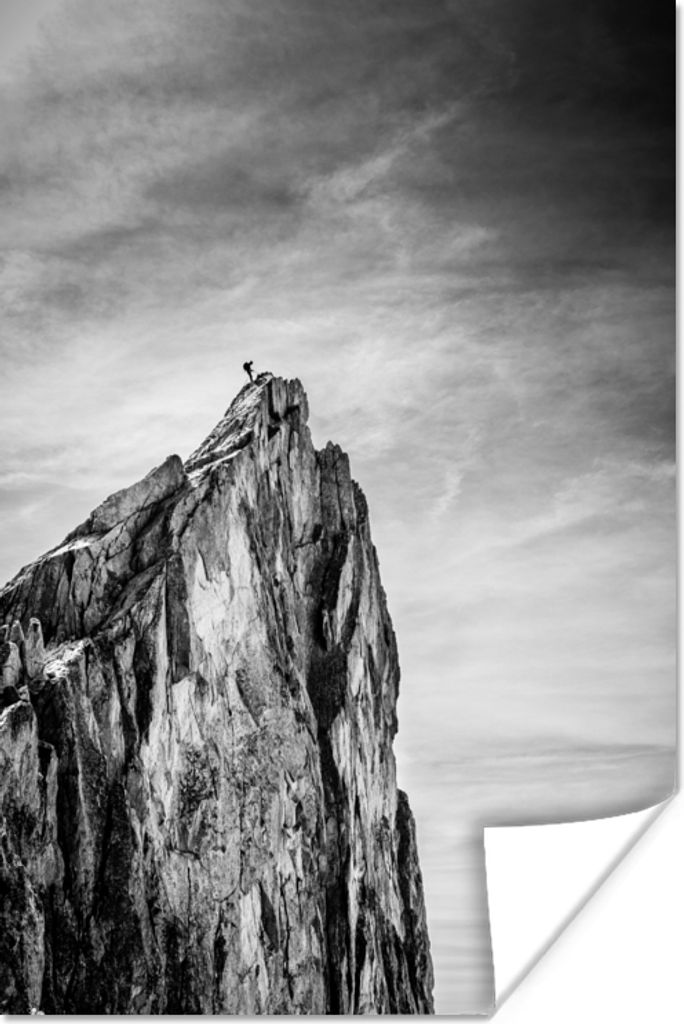 MuchoWow Poster Berg - Natur - Klettern - Schwarz und weiß 60x90 cm - Wanddekoration